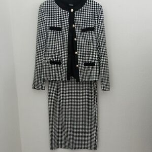 Chic Black and White Houndstooth Skirt Set